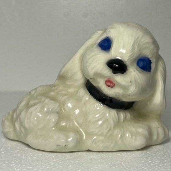 Hand painted art pottery white dog figurine - Picture 1 of 5